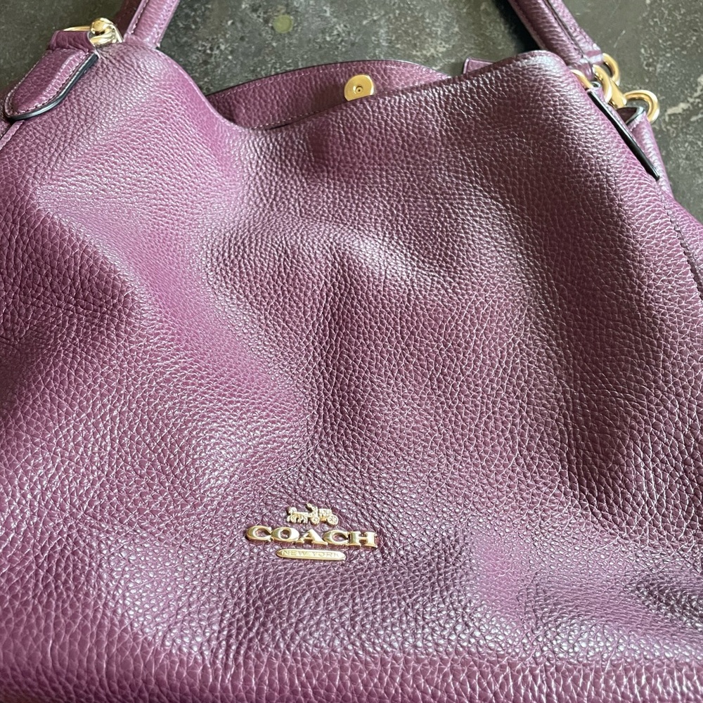 Eggplant/purple Gold accents Leather COACH.shoulder bag. Great  condition